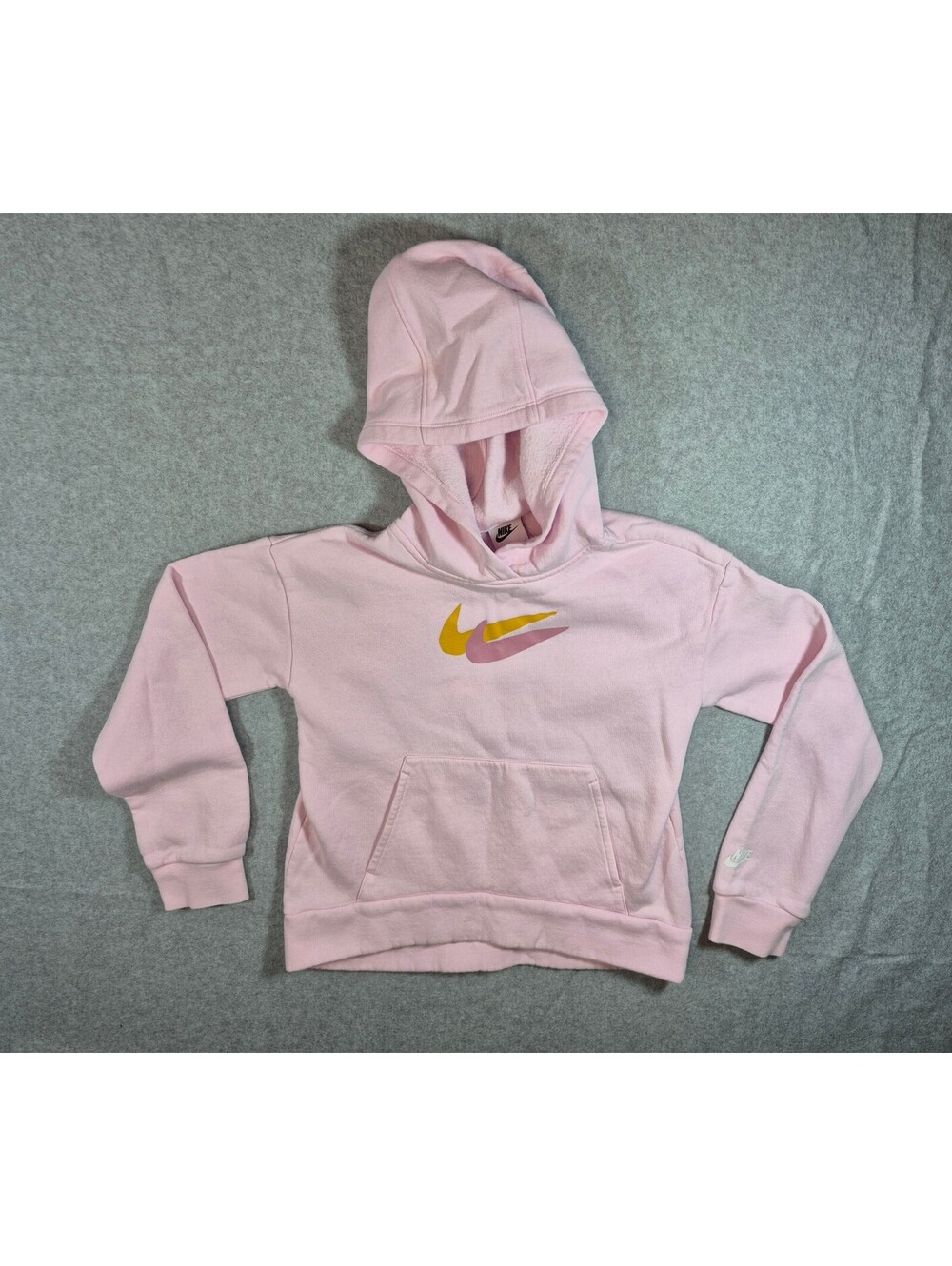 Nike Girls Pink Fleece Pullover Hoodie Triple Swoosh Youth Medium NWOT